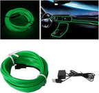 EL Wire LED Strip Lights, 10FT/3M USB Auto Neon Light Strip with Sewing Edge, Electroluminescent Car Ambient Lighting Kits with Fuse Protection, Car Decoration Accessories (Green/10FT)