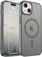 SUPFINE Magnetic for iPhone 15 Case(Compatible with MagSafe)(Military Grade Drop Protection) Slim Translucent Matte Shockproof Women Men Girl Phone Cover,Gray