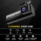 4K Dash Cam Front and Rear Inside,3.16" IPS,3 Channel Dash Cam for Car with 5G WiFi,Free 64GB Card,170° Wide Angle,Loop Recording,G-Sensor,WDR,Night Vision,Time-Lapse,24H Parking Monitor