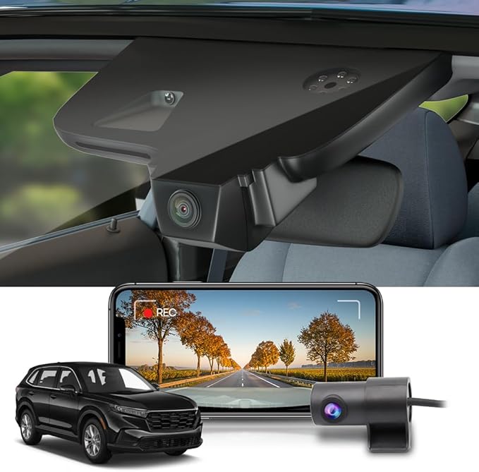 Fitcamx Front 2K+Rear 1080P Dash Cam Adapts for Honda CR-V 2023-2026 Hybrid (Black), Integrated OEM Style, Dual HD Video, Built-in WiFi & APP, Loop Recording, Gravity Sensor, Easy to Use, 64GB Card