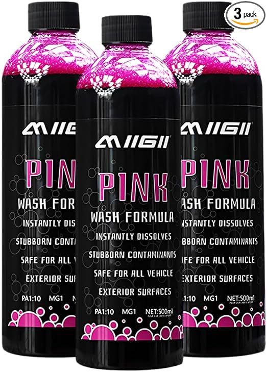 MIIGII Pre-Wash Solution Car Wash Soap - Pink Foam Car Shampoo - Powerful Formula Penetrates and Breaks Down Tree Sap, Bird Droppings & Tough Stains - Works on RVs, Trucks, Cars & More - 500ml (17oz)