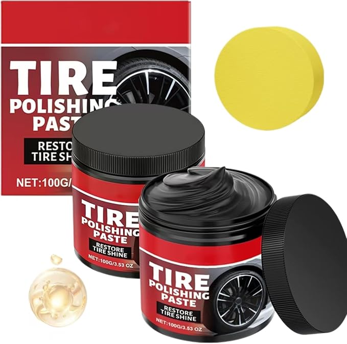 2PC 100g Auto tire Polishing Paste, with Sponge ，Cleaning Polishing，Product，Car Tire Shine for Trucks Sedans RVs SUV
