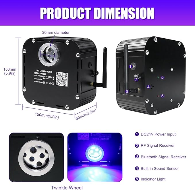 AZIMOM High Brightness 50W Twinkle Fiber Optic Starlight Kits Mixed800pcs 16.5ft Fiber Strands End Glow Sound Activated Bluetooth/APP Remote Control Theater Ceiling Home Shop Lobby Roof Decor