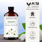 Majestic Pure Essential Oil with Glass Dropper - 100% Pure and Natural - Essential Oils for Diffuser, Aromatherapy, Soap and Candle Making, Jasmine Essential Oil, Jasmine Oil, 4 Fl Oz (Pack of 2)
