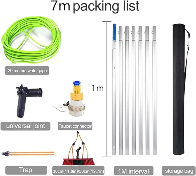 23ft Teles Window Cleaning Pole with Water Fed Brush Ideal for Solar Panel & Photovoltaic Cleaning 7m Reach 50cm Brush Head for Efficient Outdoor Use