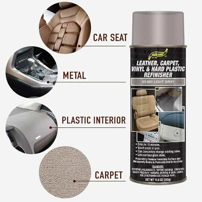 S.M. Arnold Refinishing Spray Paint - LIGHT GRAY 11 Oz. - For Leather, Carpet, Vinyl, Metal, Plastic, Polycarbonate, Polypropylene, Acrylic, Lexan, Fiberglass | Pro Grade Aerosol Refinisher