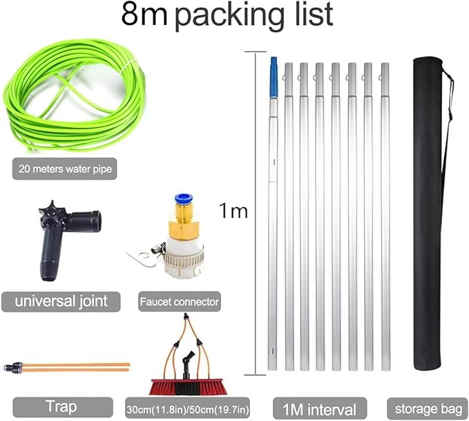 26ft Teles Water Fed Window Cleaning Pole with Squeee Brush Long Reach Equint for Conservatories & Solar Panels Ideal for Home & Professal Use