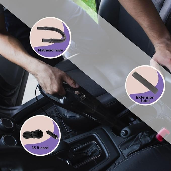 White Handheld Portable Car Vacuum Cleaner, 120W 12V Corded Vacuum, Copper Feature, Car Interior Detailing, Compact Auto Vacuum, Powerful Car Cleaning Kit, Travel Essentials, Car Accessories