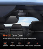AINAVI Front Dashcam for Cars, Mini 2K Dash Camera, Dash Cam Built-in WiFi Wireless with APP Control, Hidden-Style Single Car Camera/WDR/Night Vision/G-Sensor/24H ParkingMode