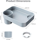 Car Seat Snack Tray for Toddlers - 3 Inch Cup Holder Fits Most Sippy Cups & Straw Bottles with Dip Well, Mess-Free Square Kids Travel Tray Road Trip Essentials, Grey
