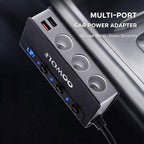 OOWOLF 7 in 1 Cigarette Lighter Splitter, 180W Quick Charge 3.0 12V/24V 3-Socket Car Charger Adapter, 4 USB Ports Car Power Adapter Car Splitter, Independent Switches, LED Voltmeter, 2.3FT Cable