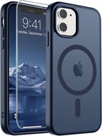 SUPFINE Magnetic for iPhone 11 Phone Case with Screen Protector (Compatible with MagSafe) (Military Grade Drop Protection) Translucent Matte Shockproof Phone Cover,Dark Blue