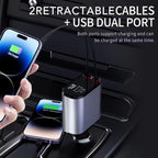 Retractable Car Charger, 4 in 1 Fast Charging 69W, Cigarette Lighter Adapter 2 Retractable iPhone Cables and USB Car Charger,Compatible with iPhone 14/13/12/11,Galaxy,Pixel