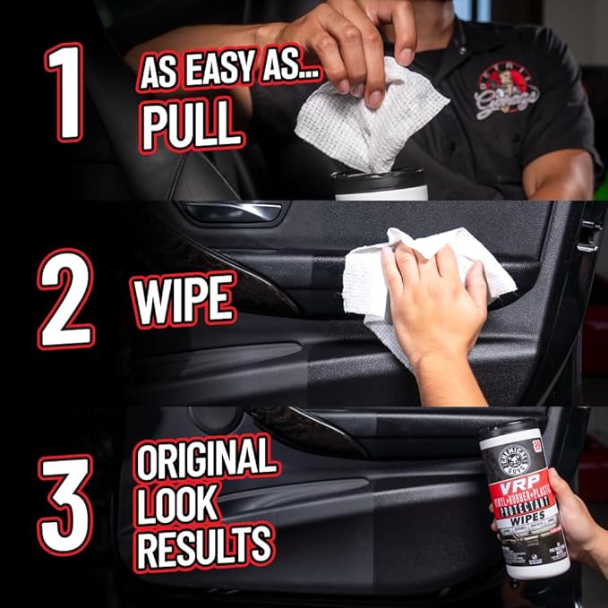 Chemical Guys VRP Vinyl, Rubber, Plastic Shine and Protectant Wipes Canister (30 ct) (2 Pack) – Quick Detail Wipes for Interior & Exterior Surfaces