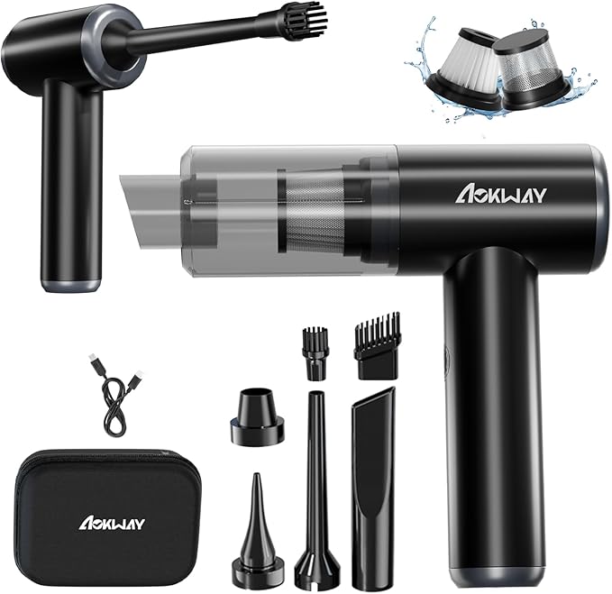 aokway Car Vacuum Portable Cordless 15000PA Powerful Suction, 7500mAh, 4-in-1, High Power Mini Vacuum Cleaner for Car, Home, PC, Keyboard, Desk Cleaning Small Handheld Rechargeable (Black)