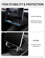 BASENOR 2026 Tesla Model Y Model 3 Under Screen Storage Box [100% Secure] Center Console Organizer Tray for Model Y Juniper 2025 2026 Model 3 Highland 2024 2025 2026 (Standard, Premium & Performance)