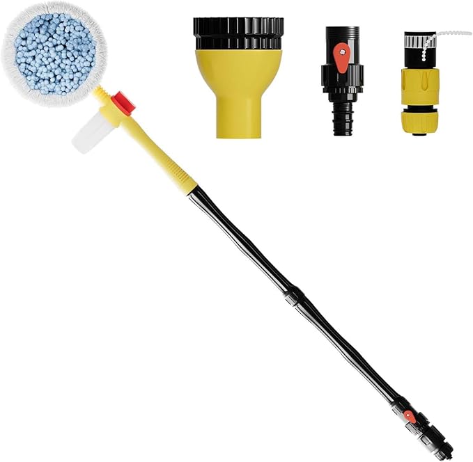 Car Wash Brush with Long Handle,Auto Rotating Car Wash Brush Cleaning Kit 360° Spin Car Mop with Pressure Washer Gun and Hose Nozzle for Cars RV Truck Yards Gardens etc