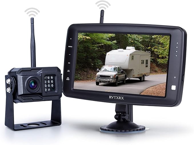 Wireless Backup Camera System with 7 inch Splitscreen, Waterproof Wireless Rear View Camera with Night Vision, Support add 2nd Wireless Reversing Camera for Trailer, RV, Trucks, Horse-Trailer, etc