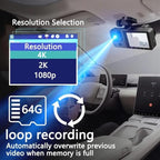 4K+1080P Ultra HD Car Dash Cam with 32GB SD Card - 3-Channel Front/Rear/Interior Camera, Motion Detection, 24H Parking Mode, WDR, G Sensor - Includes Mounting Hardware & Accessories.