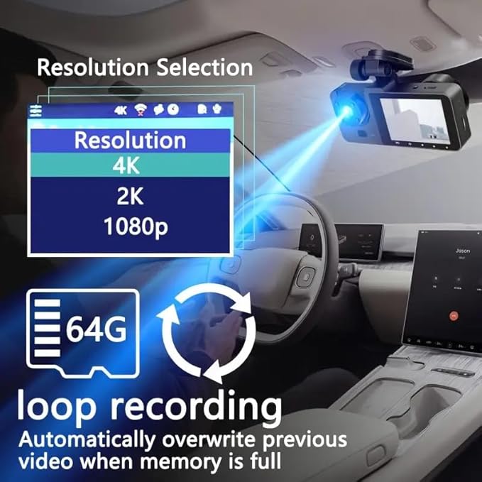4K+1080P Ultra HD Car Dash Cam with 32GB SD Card - 3-Channel Front/Rear/Interior Camera, Motion Detection, 24H Parking Mode, WDR, G Sensor - Includes Mounting Hardware & Accessories.