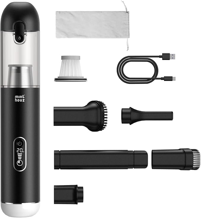 Minthouz Car Vacuum Portable Cordless - 20000PA High Power Handheld Vacuum with LED Display, 2.5H Fast Charging Up to 45 Mins of Runtime, Hand Vac Cordless Rechargeable for Car Home Corner Cabinet