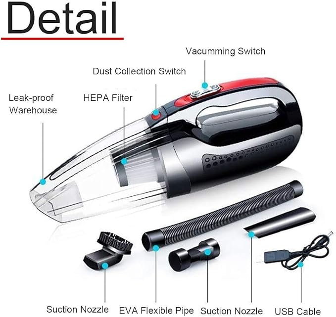 Handheld Vacuum Cordless car Cleaner, Powerful Cyclone Suction, Portable Rechargeable Household
