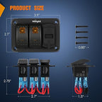 Nilight 2 Gang Rocker Switch Panel with PD Type C and USB Charger Voltmeter 12V SPST ON Off Togglr Switches Panel w/Orange Backlit Waterproof Aluminum for Boats Cars RVs Trucks