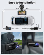Dash Cam Front Rear 4K/1080P, Dash Camera for Cars Build in WiFi, Full HD Dash Cam with APP Control, 3.94‘’ IPS Screen Dash Camera with 32GB SD Card, G-Sensor, WDR, 24Hr Parking Mote, Loop Recording