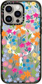 CASETiFY Impact Case for iPhone 15 Pro Max [4X Military Grade Drop Tested / 8.2ft Drop Protection/Compatible with Magsafe] - Flower Prints - Bright Spring Flowers - Clear Black
