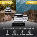 Fitcamx 2K Dual Dash Cam for 2015-2020 Chevy Suburban & Tahoe (with Auto-Dimming), OEM Style, Front 1440P+Rear 1080P HD Video, Loop Recording, Built-in WiFi & APP, G-Sensor, Easy to Use, 64GB Card