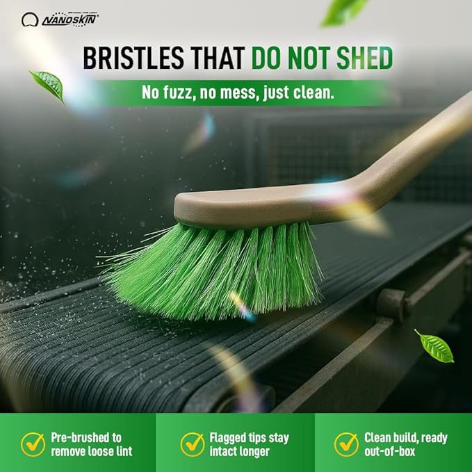 Nanoskin Professional 20-Inch Angled Tire & Wheel Cleaning Brush - Durable Green Polystyrene Bristles for Effective Auto Detailing, Gentle Car Wash Tool | Long-Handled Scrub Brush for Trucks and RVs