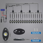24pods White Rock Lights Dc 12v-80v 6000k Aluminum Alloy Pure White Led Rock Lights with Switch Wiring Harness Kit Ip68 Waterproof for Trucks Pickup Offroad Car SUV Utv ATV Rv Fends Underglow Lights