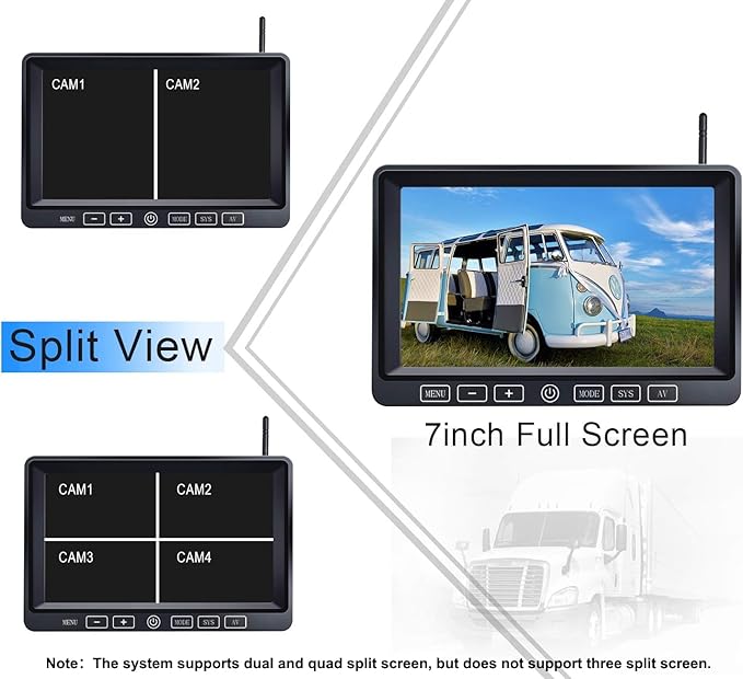ZEROXCLUB Wireless Backup Camera with 7 Inch DVR Quad Split Monitor for RV Trailer Truck, Digital Signal HD 1080P Wireless Rear Side View 3 Cameras Back Up System w/Recording 18 IR Night Vision (B3C)