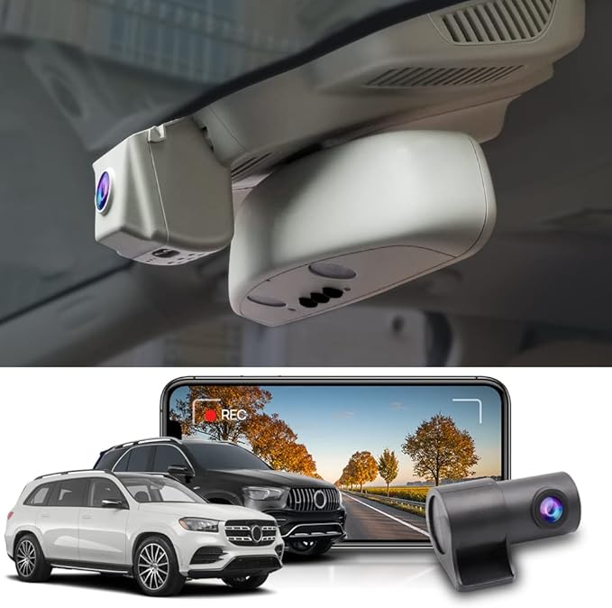 Fitcamx Front 4K+Rear 1080P Dash Cam for 2020-2026 Mercedes-Benz GLE GLS (Model D) Compare Cover Shape, OEM Style, 2 Way HD Video, WiFi & APP, G-Sensor, Loop Recording, Easy to Use, 128GB Card