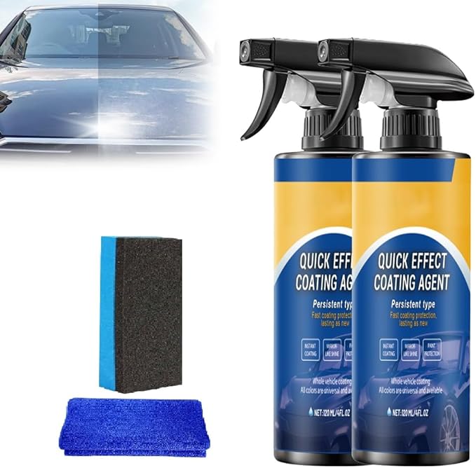 Car Quick-Acting Coating Agent Spray, 120ml Car Nano Hydrophobic Ceramic Coating Kit, Easy-To-Spray Auto Paint Protection For Vehicle Shine & Protection (2PCS)