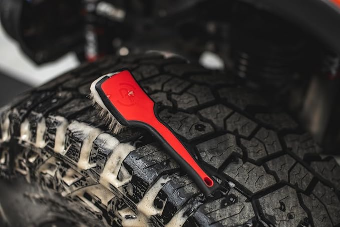 Detail Factory - ProGrip Tire Brush - Ergonomic ProGrip Handle, Stiff Synthetic Bristles, Ergonomic Design, Clean Your Tires with Ease - Octane Underglow