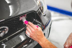 Detail Factory - Synthetic Detailing Brush - Ultra-Soft Bristles, Comfortable Grip and Scratch-Free Cleaning for Exterior, Interior, Emblems, Badges, Instrument/Gauge Panels (Pink, Short)