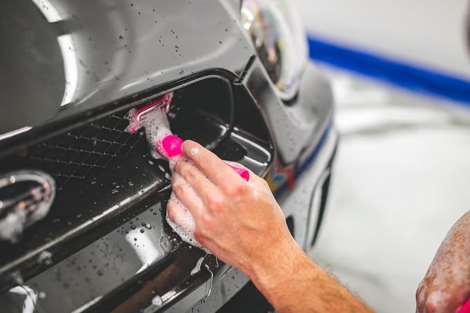 Detail Factory - Synthetic Detailing Brush - Ultra-Soft Bristles, Comfortable Grip and Scratch-Free Cleaning for Exterior, Interior, Emblems, Badges, Instrument/Gauge Panels (Pink, Short)