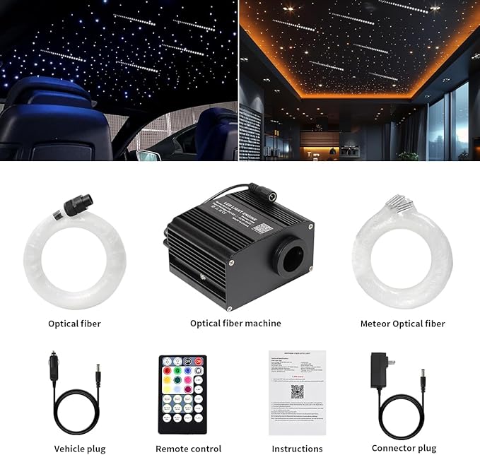 AMKI 550pcs 0.03in 13.1ft Twinkle Starlight Headliner Kit, Updated 2 in 1 Twinkle+Meteor Fiber Optic Light Box RGBW Sound Activated Mode for Car& Home Decoration, 240pcs Pure White Shooting Star