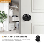 KNOBWELL 2 Pack Black Dummy Door Knob, Single Sided Handle for Closets, French Double Doors, and Pantry, Matte Black One Side Non-Turning Interior Push/Pull Door Knob