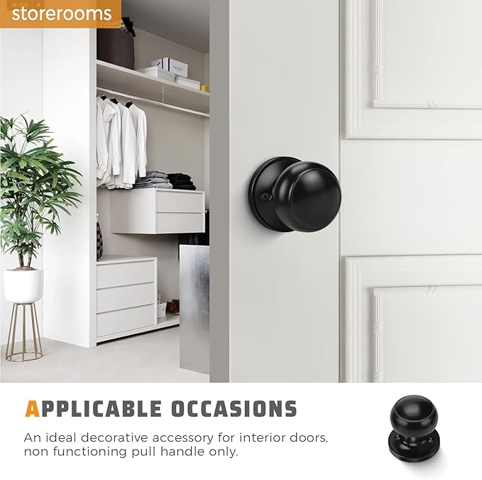 KNOBWELL 4 Pack Black Dummy Door Knob, Single Sided Handle for Closets, French Double Doors, and Pantry, Matte Black One Side Non-Turning Interior Push/Pull Door Knob