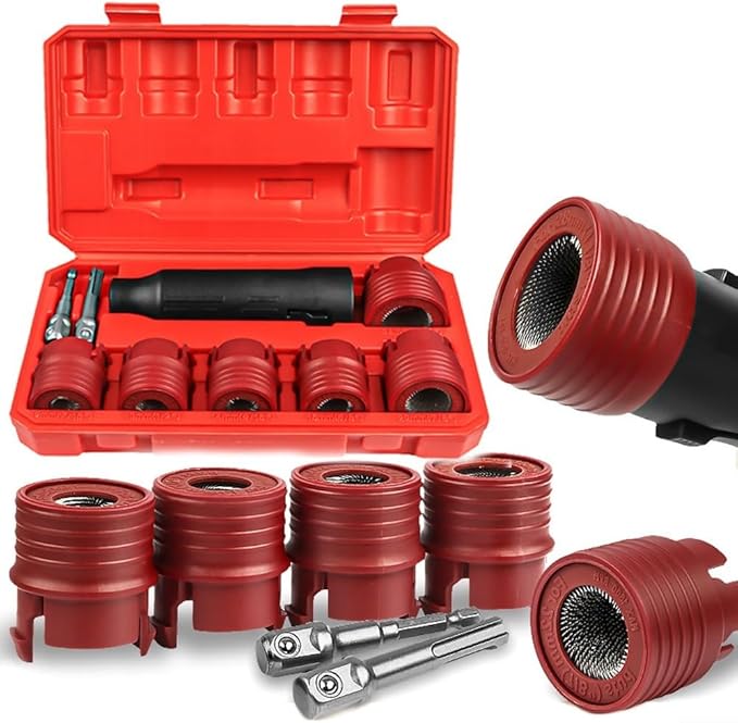 9-Piece Car Wheel Stud Cleaner Tool Set, Rust Removal Brush for 12-28mm Nuts, Drill Attachment for Impact Driver Use
