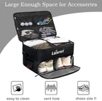 2 Layer Golf Trunk Organizer, Waterproof Car Golf Locker with Separate Ventilated Compartment for 2 Pair Shoes, Golf Trunk Storage for Balls, Tees, Clothes, Gloves, Accessories, Golf Gifts