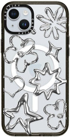 CASETiFY Impact iPhone 15 Plus Case [4X Military Grade Drop Tested / 8.2ft Drop Protection/Compatible with Magsafe] - Stars Prints - Chrome Doodles - Clear Black