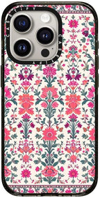 CASETiFY Impact iPhone 15 Pro Case [Slim/Compatible with Magsafe / 8.2 ft. 4X Military Grade Drop Protection] - Persian Floral - Rose - Clear Black