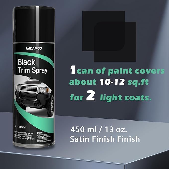 NADAMOO Automotive Black Trim Spray Paint, 1 Can, Instantly Revives Color for Car Plastic Vinyl Rubber, Vehicle Exterior and Interior Plastic and Trim Restorer Aerosol Paint Can, Satin Finish