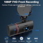 Dual Dash Cam Front and Inside, 1080P Dash Camera for Cars Dashcam with 32G Card, 24H Parking Monitor, Night Vision, G-Sensor, Loop Recording Car Camera for Taxi Truck Driver