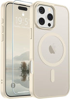 SUPFINE Magnetic for iPhone 16 Pro Case (Compatible with MagSafe) (Military Grade Drop Protection) Translucent Matte Shockproof with Anti-Fingerprint Phone Case,Antique White