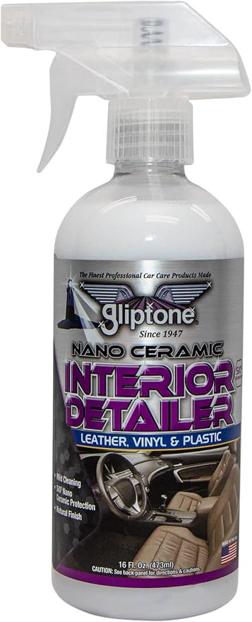 Gliptone Ceramic Interior Detailer 16 oz, Professional SiO2 Enhanced Cleaner and Protectant, Spray and Wipe Formula for Vinyl, Plastic, Rubber, Wood Grain, and Painted Panels
