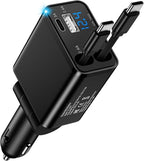 Retractable Car Phone Charger for Samsung S26 S25 Android, 4 in 1 Fast USB C Car Charging Adapter with 2 Flexible USB C Cable, USBC Cigarette Lighter Gift for Men Car Gadgets Electronics Accessories